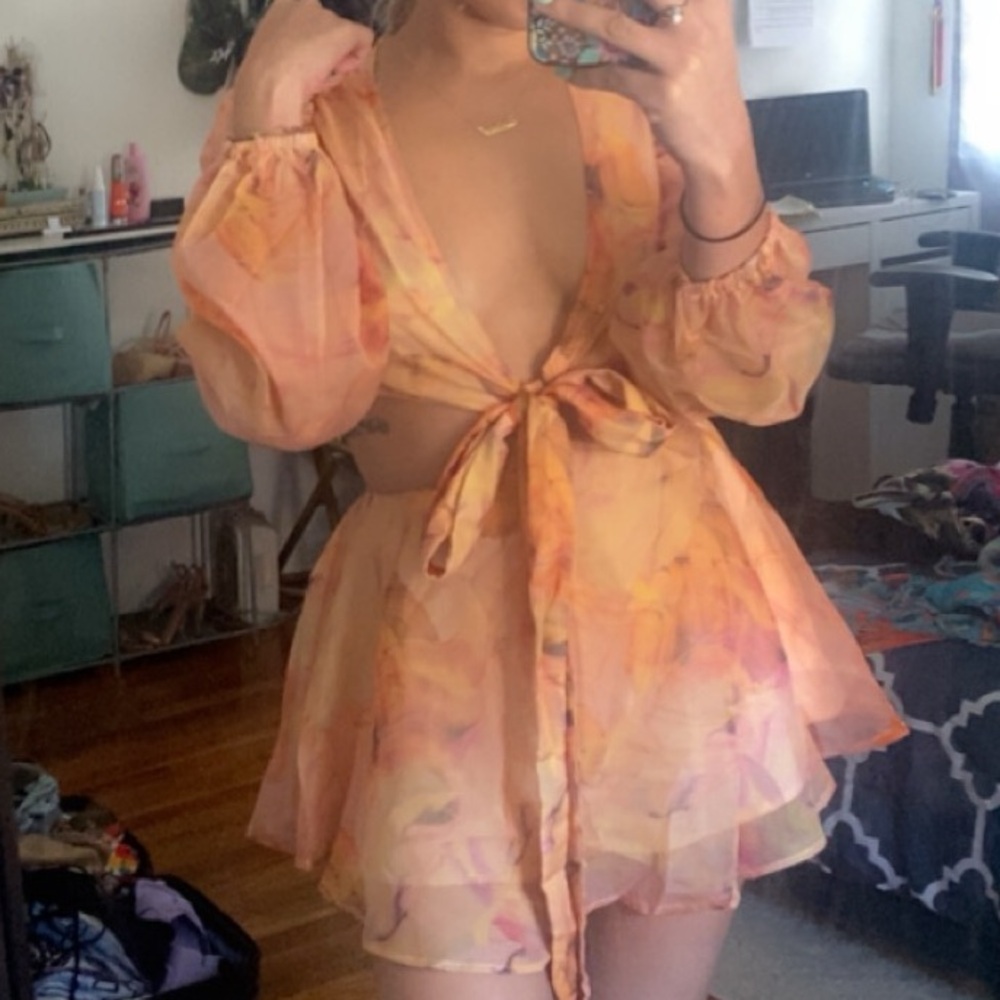 SHEIN Orange Floral Jumpsuit